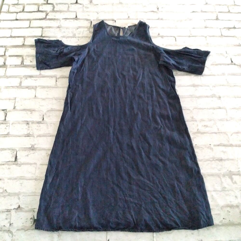 Given Kale Dress Womens XS Blue Chambray Cold Shoulder Lyocell Scoop Shift
